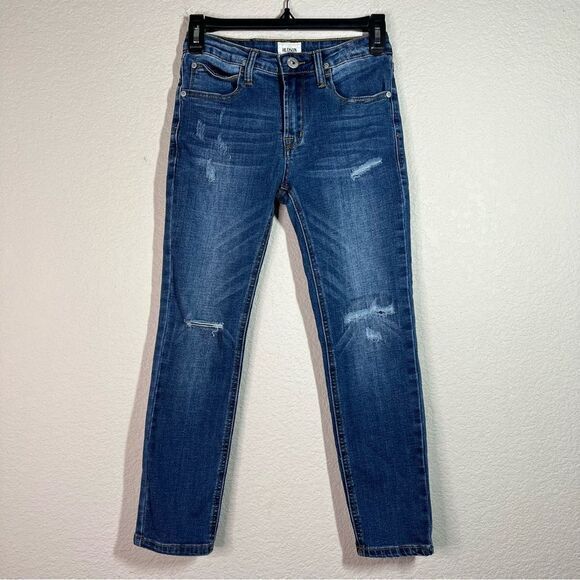 Hudson‎ Medium Blue Low Rise Distressed Straight Leg Jeans Girls Size 8 - Picture 1 of 8